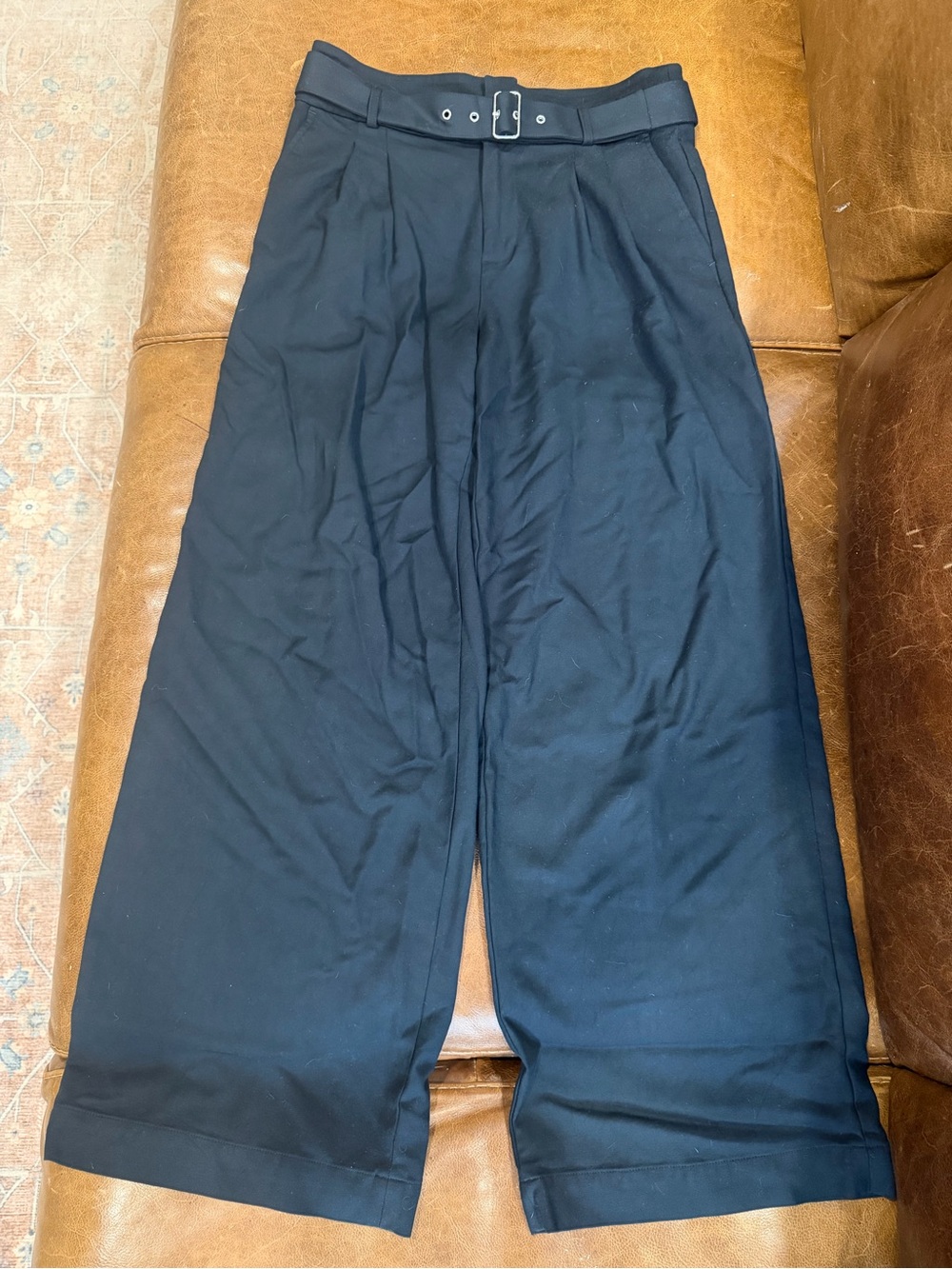 J. Crew Black Wide-Leg Belted Trousers
